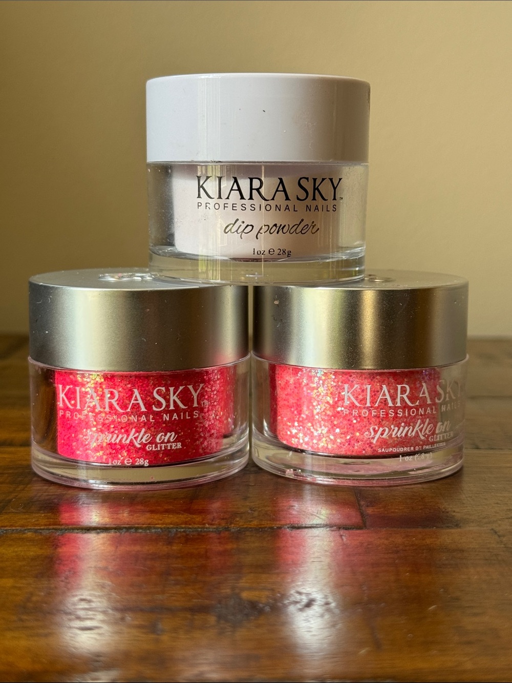 Kiara Pink Glitter & White Dip Powder Nail Set